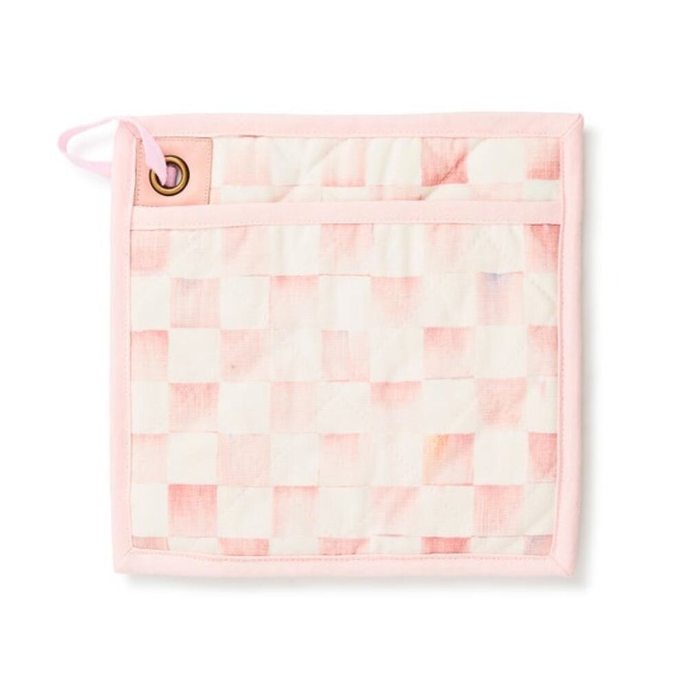 NEW Mackenzie-Childs Rosy Check Potholder Pink & White Chic Kitchen Decor
